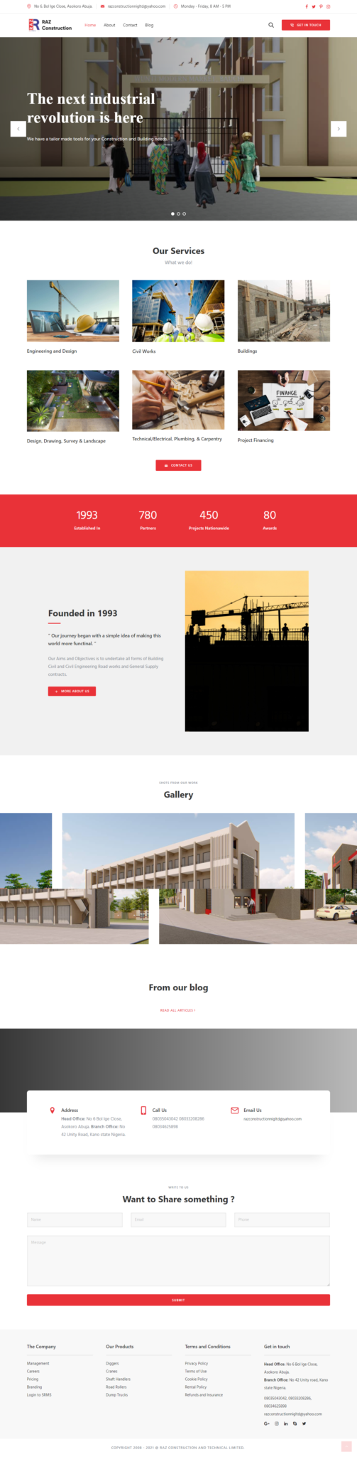 Raz Construction website